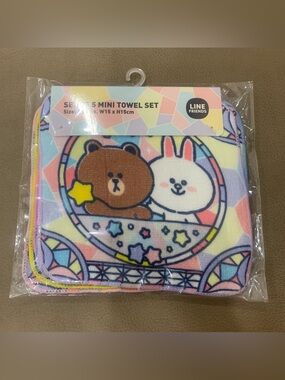 BNIB LINE FRIENDS 5 Mini Towel Set Brown and Cony